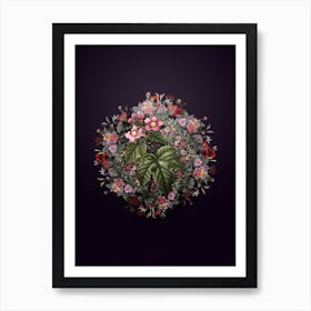 Vintage Purple Flowered Raspberry Flower Wreath on Royal Purple n.0881 Art Print
