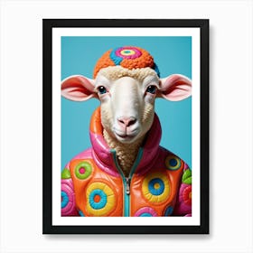 Anthropomorphic Colorful Sheep in a Jacket Art Print