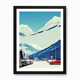 Davos Klosters, Switzerland Midcentury Vintage Skiing Poster Art Print