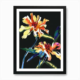 Neon Flowers On Black Marigold 3 Art Print