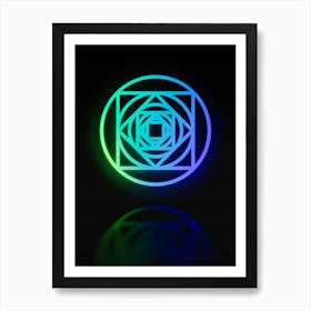 Neon Blue and Green Abstract Geometric Glyph on Black n.0241 Art Print