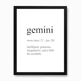 Gemini Star Sign Definition Meaning Art Print