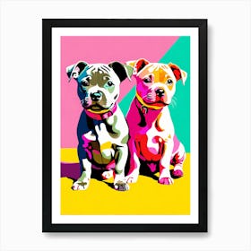 Staffordshire Bull Terrier Pups, This Contemporary art brings POP Art and Flat Vector Art Together, Colorful Art, Animal Art, Home Decor, Kids Room Decor, Puppy Bank - 97th Art Print