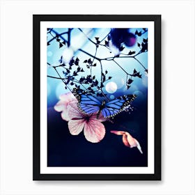 Butterfly On Pink Leaf Art Print