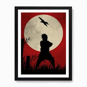 Funny Anime Japanese Silhouette Background Moon Art Print