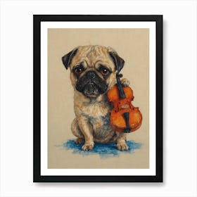 Pug Playing Violin 1 Art Print