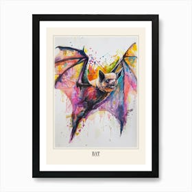 Bat Colourful Watercolour 2 Poster Art Print
