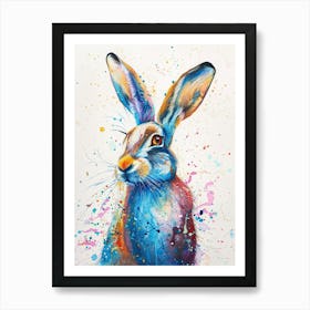 Arctic Hare Colourful Watercolour 2 Art Print