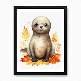 A Seal Watercolour In Autumn Colours 0 Art Print