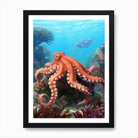 Giant Pacific Octopus Illustration 2 Art Print