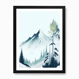 Mountain And Forest In Minimalist Watercolor Vertical Composition 253 Art Print