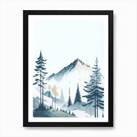 Mountain And Forest In Minimalist Watercolor Vertical Composition 56 Art Print