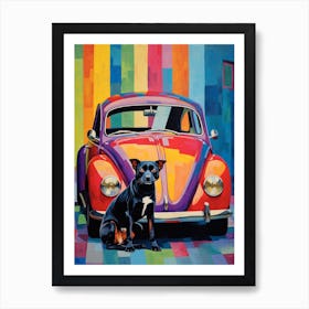 Volkswagen Beetle Vintage Car With A Dog, Matisse Style Painting 1 Art Print