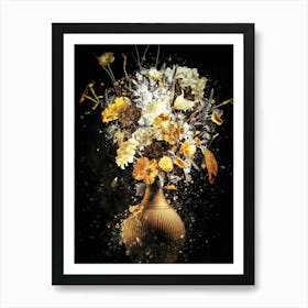 Golden Flowers In A Vase Art Print