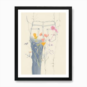 Floral Blue Jeans Line Art 7 Art Print