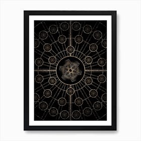 Geometric Glyph Radial Array in Glitter Gold on Black n.0357 Art Print