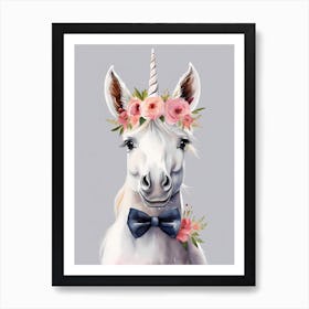 Baby Unicorn Flower Crown Bowties Woodland Animal Nursery Decor (6) Art Print