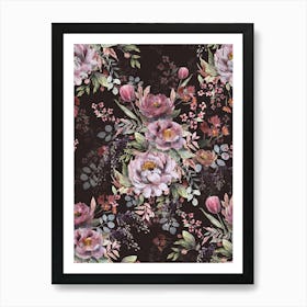 Vintage Peony Bloom On A Dark Background Art Print