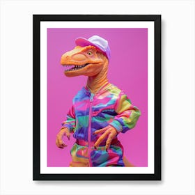 Pastel Toy Dinosaur In 80s Clothes 3 Art Print