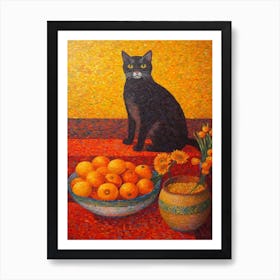 Marigold With A Cat 4 Pointillism Style Art Print