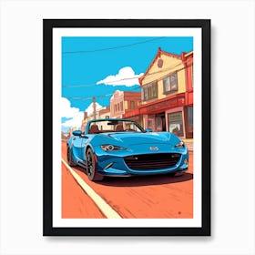 A Mazda Mx 5 Miata Car In Route 66 Flat Illustration 3 Art Print
