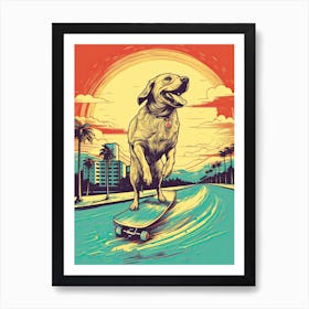 Labrador Dog Skateboarding Illustration 3 Art Print