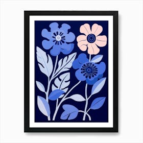 Blue Flower Illustration Zinnia 1 Art Print