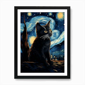 Starry Night Cat Art Print