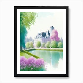 Château De Chenonceau Gardens, 2, France Pastel Watercolour Art Print