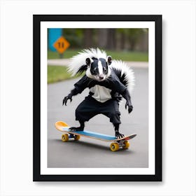 Skunk On Skateboard Art Print