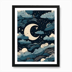 Moon And Clouds Art Print