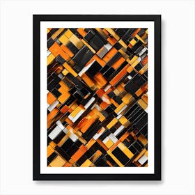 Abstract Orange And Black Squares Art Print