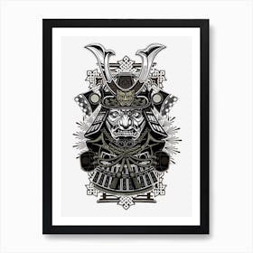 Samurai Mask Illustratiomn Warrior Character Superhero Art Print