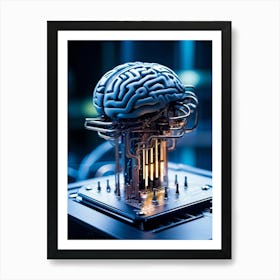 A Futuristic Ai Chip Represented By A Cybernetic Brain Pulsing With Life Adorned With Glowing Circu 2 1 Art Print