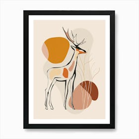 Deer - Boho, Line Art 3 Art Print