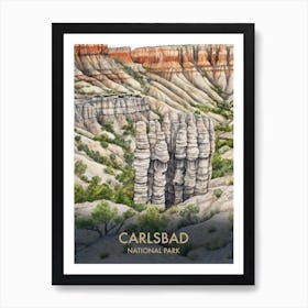 Carlsbad National Park Watercolour Vintage Travel Poster 1 Art Print