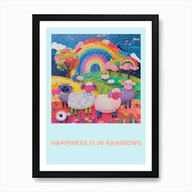 Happiness Is In Rainbows Sheep Collage Art Print