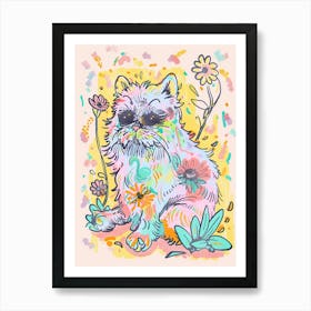 Cute Persian Cat With Flowers Illustration 4 Art Print