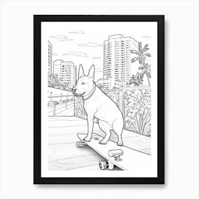 Bull Terrier Dog Skateboarding Line Art 3 Art Print