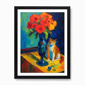 Delphinium With A Cat 4 Fauvist Style Painting Art Print