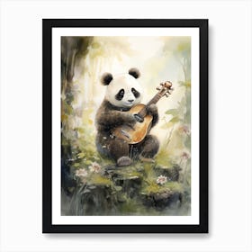 Panda Art Playing An Instrument Watercolour 2 Art Print
