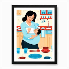 Pregnant Woman In The Kitchen Art Print