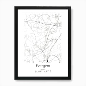 Evergem,Belgium Minimalist Map Art Print