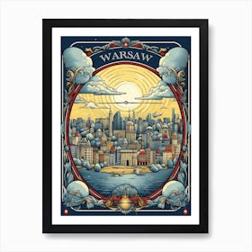 Warsaw, Poland, Tarot Card Travel  Line Art 5 Art Print