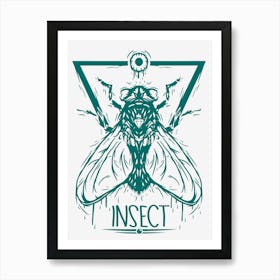 Green Insect Bee Illustration 1 Art Print