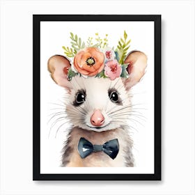 Baby Opossum Flower Crown Bowties Woodland Animal Nursery Decor (6) Result Art Print