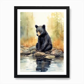 Black Bear Cub Watercolor Art Print