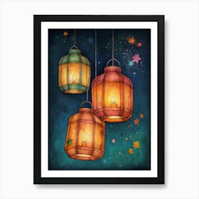 Lanterns With Stars Art Print