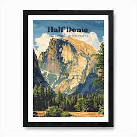 Half Dome Yosemite California Vintage Digital Travel Illustration Art Print