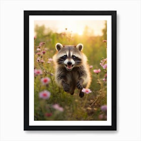 Cute Funny Honduran Raccoon Running On A Field Wild 3 Art Print